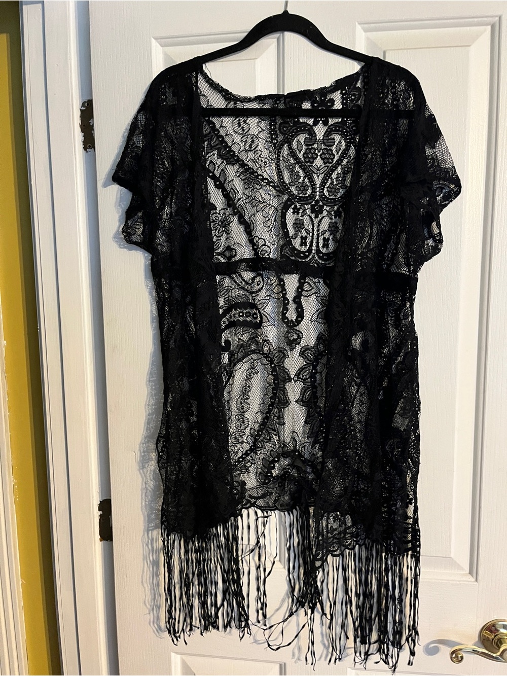 Black Lace Fringe Kimono Cover-Up size small